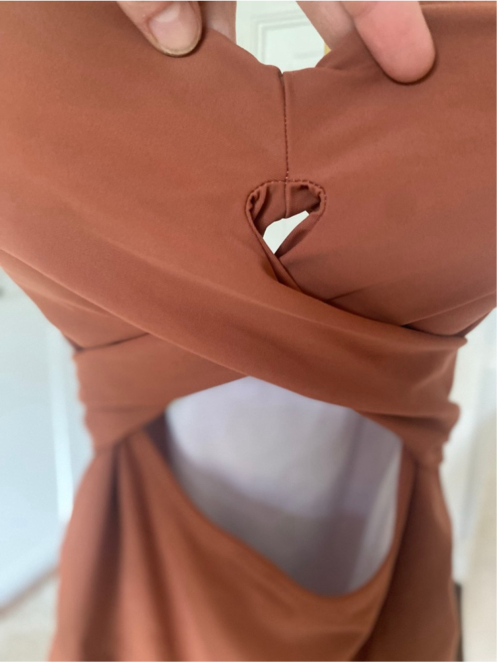 Rust Brown Cutout Twist Front One‎ Piece Swimsuit Ruched Tummy Control XL - Picture 5 of 7